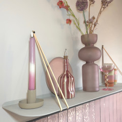 Etagère ronde en métal - Grège + Supports d'étagère en cuir 