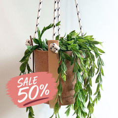 Porte-plantes en cuir | avec corde noire/blanche