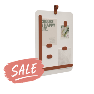 Magneetbord Wit staal 50cm - Leren magneetstrips: Cognac