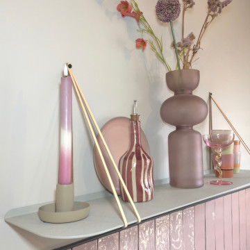 Etagère ronde en métal - Grège + Supports d'étagère en cuir 