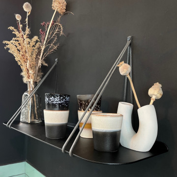 Etagère ronde en métal - Noir + Supports d'étagère en cuir