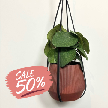 Leren plantenhanger 'smal' - Zwart