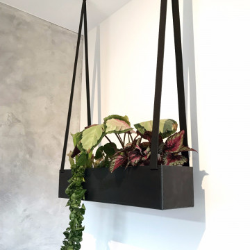 Plantenbak - aan leren banden / Zwart-Zwart